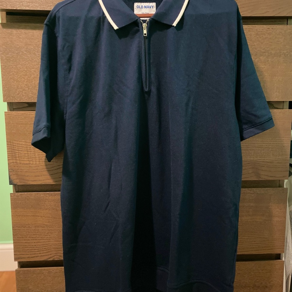 Old Navy Blue Polo Half Zip Shirt with White Trim
